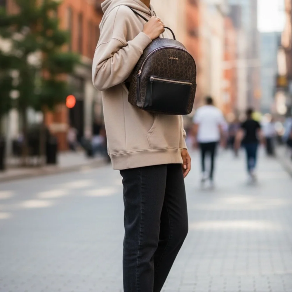 Calvin Klein Stylish Brown and Black Unisex CK zippered Backpack size medium
